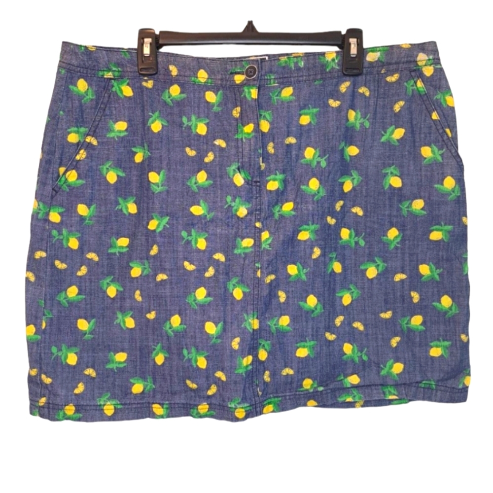 Karen Scott Denim Lemon Print Jean Skort Plus Size 18